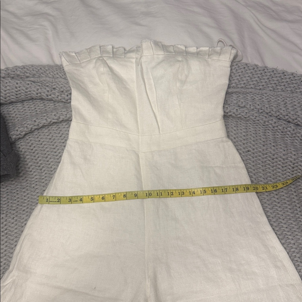 ALEXIS Linen Strapless Wide Leg Jumpsuit Cream Ruffle Top XL (no belt) - Picture 15 of 15